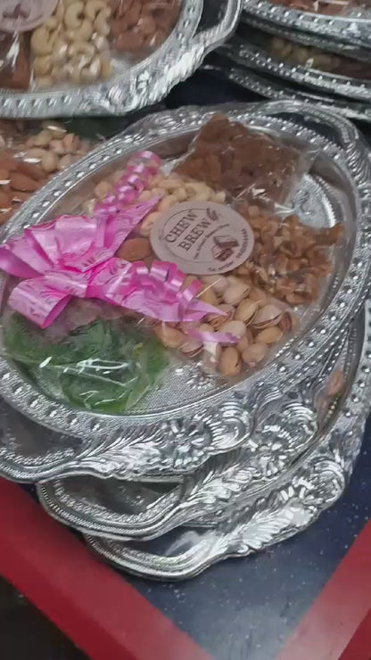 Silver Tray Hamper with Nuts & Dry Fruits – Now with Free Shipping!