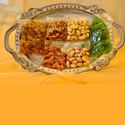 Silver Tray Hamper with Nuts & Dry Fruits – Now with Free Shipping!